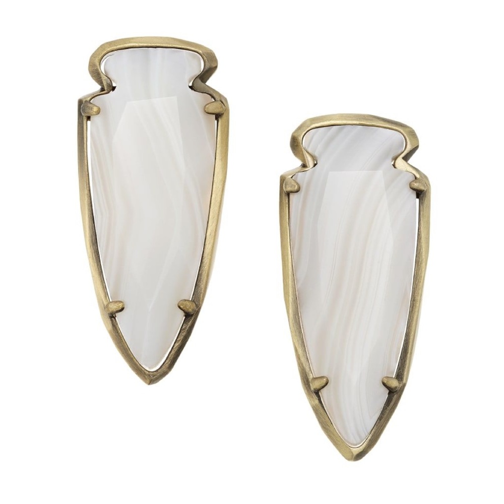 NWT Kendra Scott Kathryn Earrings in White Banded Agate